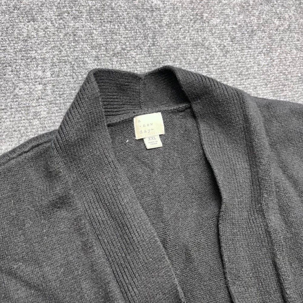 A New Day Open Front Knit Pockets Black Shawl Collar Cardigan